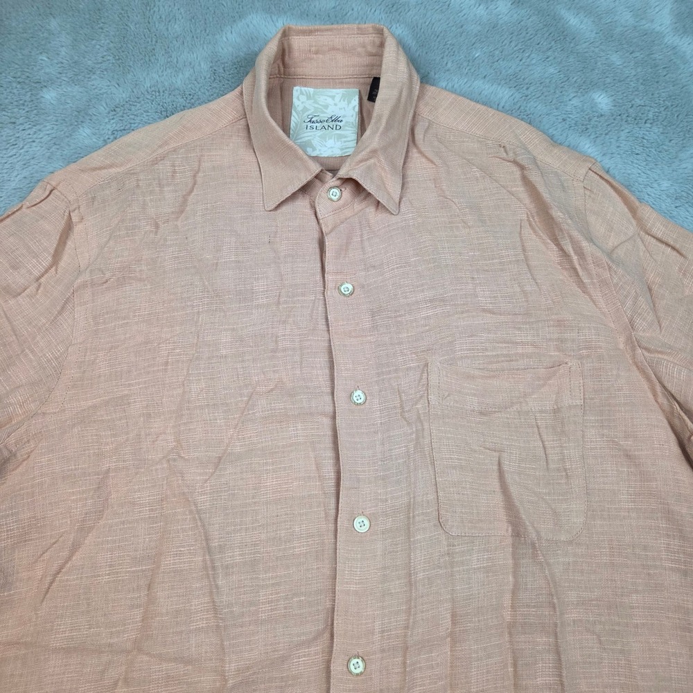 Tasso Elba Silk Linen Shirt Mens M Short Sleeve Button Up Pocket Peach Orange SS